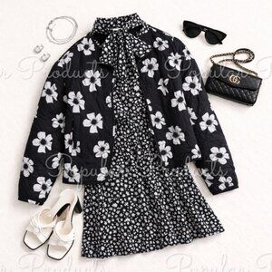 Scoop | Tie Neck Floral Dress, Black